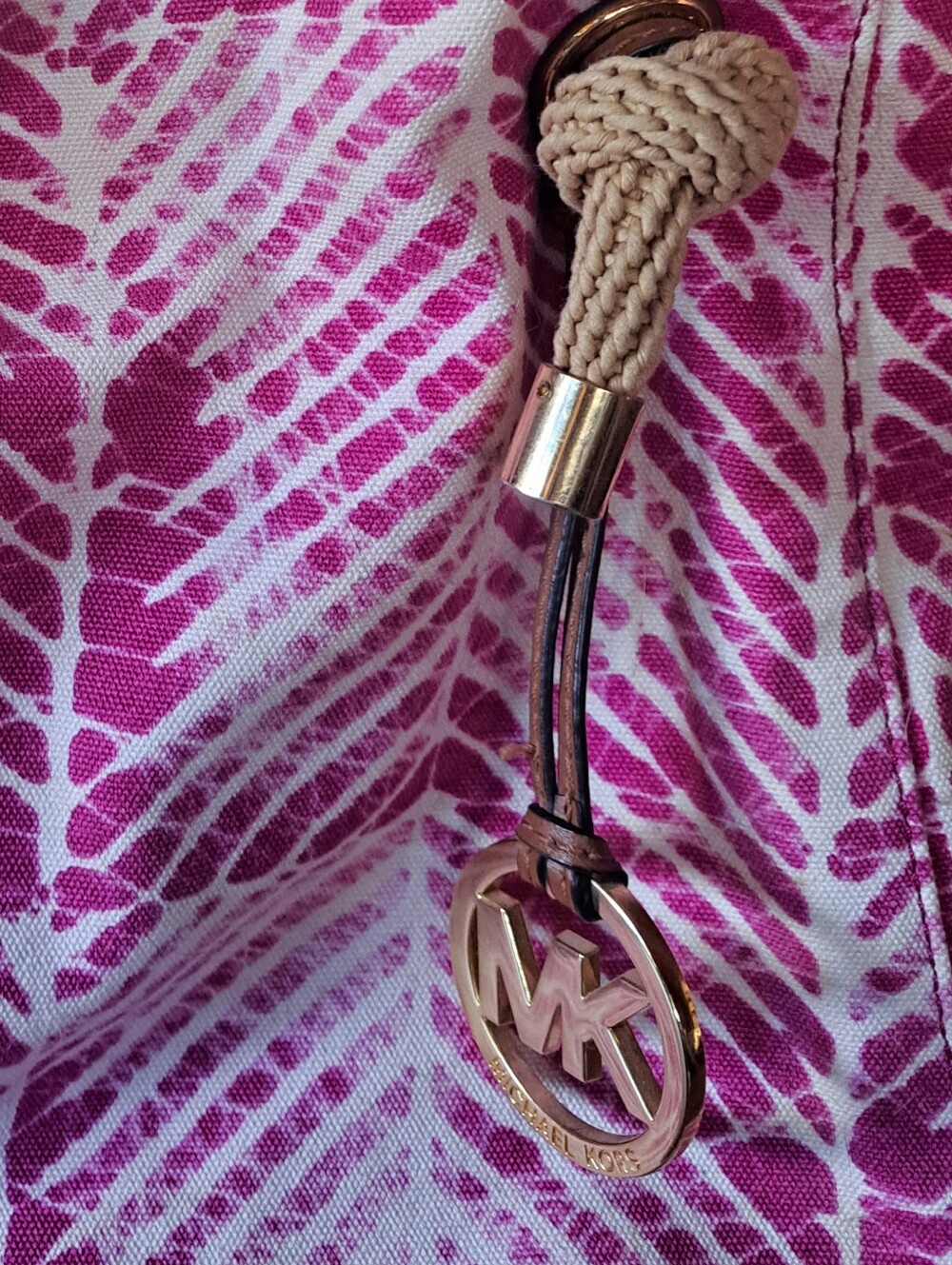 Michael Kors Marina Tote Cobweb Raspberry Pink White Canvas Tropical Tie Dye - Picture 7 of 13
